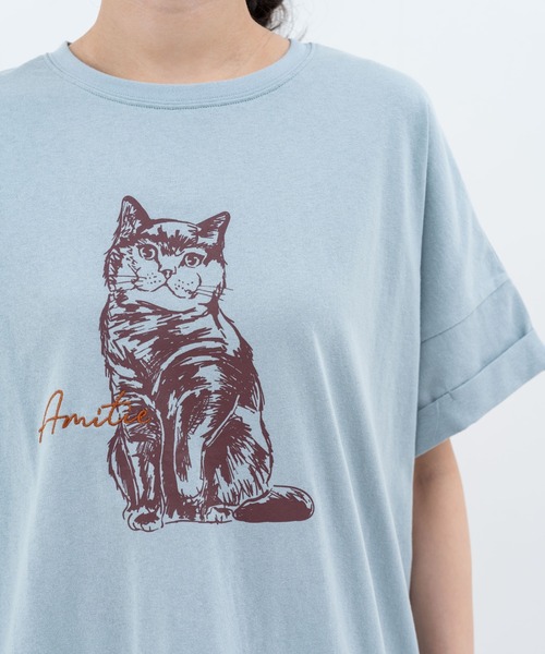 refinedworks(リファインドワークス)の「【refinedworks】レトロ 可愛い 猫 ちゃん がモチーフ となった Tシャツ(Tシャツ/カットソー・レディース・グレイッシュベージュ/ブラウン/ミント・FREE)」の5枚目の写真