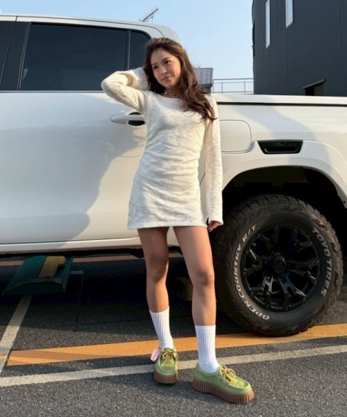 INTER FACTORY(インターファクトリー)の「moeka-sunoutfit ギャザーミニワンピース made in INTERFACTORY(ワンピース・レディース・カーキ/アイボリー・SMALL/MEDIUM)」の8枚目の写真