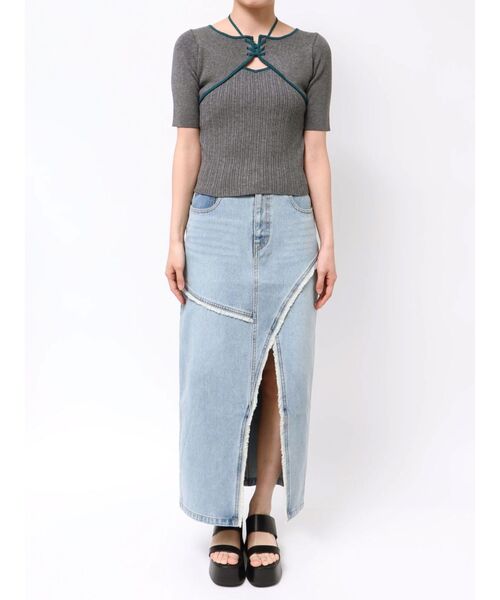 MURUA（ムルーア）の「ストリングタイニット（ニット/セーター・レディース・ベージュ/ブラック/ブルー/グレー・FREE）」の9枚目の写真