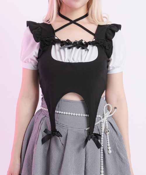 Diable baiser(ディアブルベーゼ)の「メイド風バスト盛り半袖カットソー【大きいサイズ有】(Tシャツ/カットソー・レディース・ブラック/ホワイト・3L/LL/LARGE/MEDIUM/SMALL)」の5枚目の写真