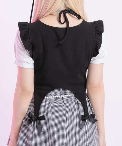 Diable baiser(ディアブルベーゼ)の「メイド風バスト盛り半袖カットソー【大きいサイズ有】(Tシャツ/カットソー・レディース・ブラック/ホワイト・3L/LL/LARGE/MEDIUM/SMALL)」の4枚目の写真