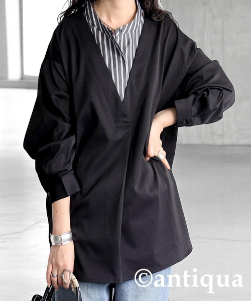 antiqua(アンティカ)の「フェイクレイヤードシャツ(シャツ/ブラウス・レディース・ブラック・ONESIZE)」の1枚目の写真