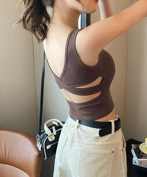 Miniministore（ミニミニストア）の「カップ付きタンクトップ背中あきブラトップ（タンクトップ・レディース・ホワイト/ブラウン/ベージュ/カーキ/ダークグレー/ブラック・FREE）」の22枚目の写真