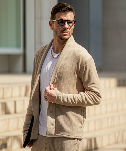 SOMEDIFF（サムディフ）の「サマーリゾートショールカーディガン メンズ 楊柳 カーデ ライトアウター 羽織 春服（カーディガン/ボレロ・メンズ・グリーン/ベージュ/ブラック・M/L/XL）」の12枚目の写真