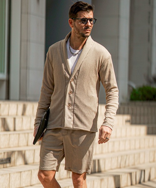 SOMEDIFF（サムディフ）の「サマーリゾートショールカーディガン メンズ 楊柳 カーデ ライトアウター 羽織 春服（カーディガン/ボレロ・メンズ・グリーン/ベージュ/ブラック・M/L/XL）」の13枚目の写真