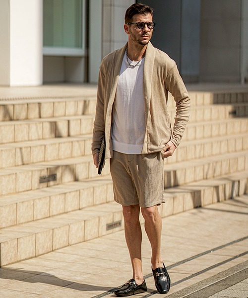 SOMEDIFF（サムディフ）の「サマーリゾートショールカーディガン メンズ 楊柳 カーデ ライトアウター 羽織 春服（カーディガン/ボレロ・メンズ・グリーン/ベージュ/ブラック・M/L/XL）」の15枚目の写真