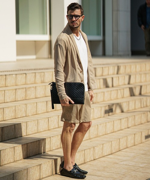 SOMEDIFF（サムディフ）の「サマーリゾートショールカーディガン メンズ 楊柳 カーデ ライトアウター 羽織 春服（カーディガン/ボレロ・メンズ・グリーン/ベージュ/ブラック・M/L/XL）」の16枚目の写真