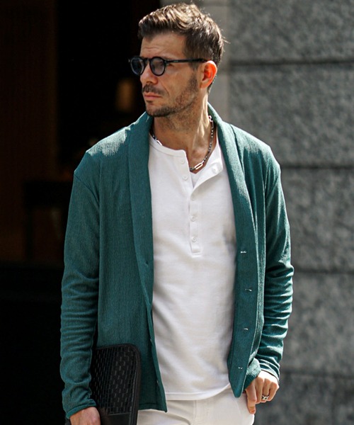 SOMEDIFF（サムディフ）の「サマーリゾートショールカーディガン メンズ 楊柳 カーデ ライトアウター 羽織 春服（カーディガン/ボレロ・メンズ・グリーン/ベージュ/ブラック・M/L/XL）」の22枚目の写真