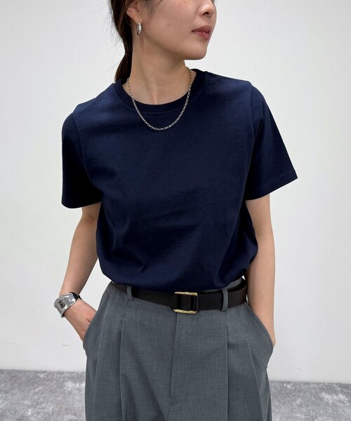 fredy emue（フレディエミュ）の「【新色追加！】ベーシック半袖Tシャツ（Tシャツ/カットソー・レディース・チャコールグレー/ライトグレー/オフホワイト/ベビーピンク/ネイビー/グレイッシュベージュ・38）」の20枚目の写真