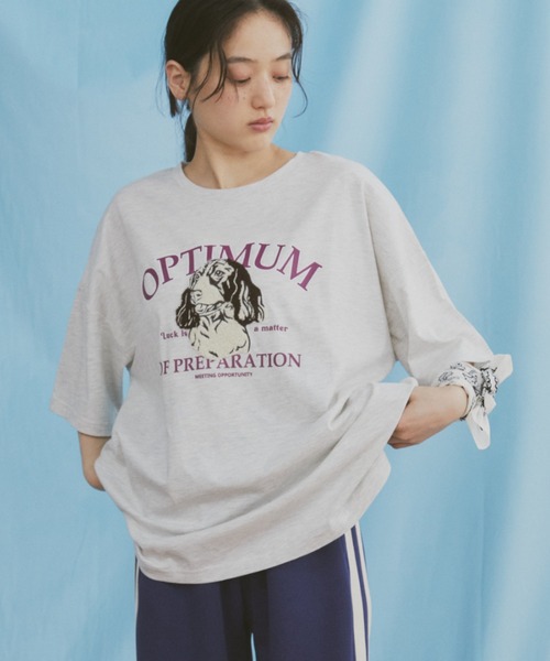 MERLOT（メルロー）の「ドッグ相良刺繍ロゴプリントTシャツ（Tシャツ/カットソー・レディース・ホワイト/ライトグレー/チャコールグレー・FREE）」の5枚目の写真