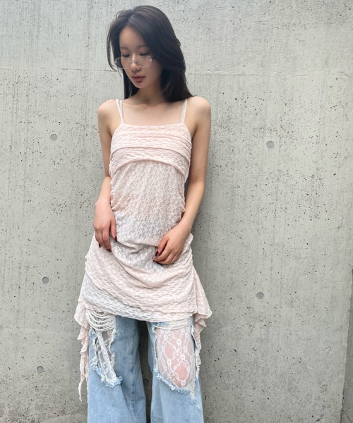 FOREVER 21（フォーエバー トゥエンティーワン）の「【2025SS】レースイレヘムキャミワンピース（ワンピース・レディース・ナチュラル/ブラック/ピンク・FREE）」の12枚目の写真