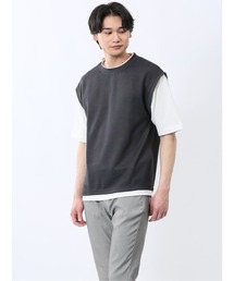 m.f.エディトリアル メンズ ベストレイヤード風 クルーネック 半袖 Tシャツ