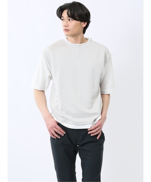 m.f.editorial(エムエフエディトリアル)の「m.f.エディトリアル メンズ ベストレイヤード風 クルーネック 半袖 Tシャツ(Tシャツ/カットソー・メンズ・ライトグレー/グレー系その他2/ネイビー・MEDIUM/LARGE/X-LARGE)」の2枚目の写真