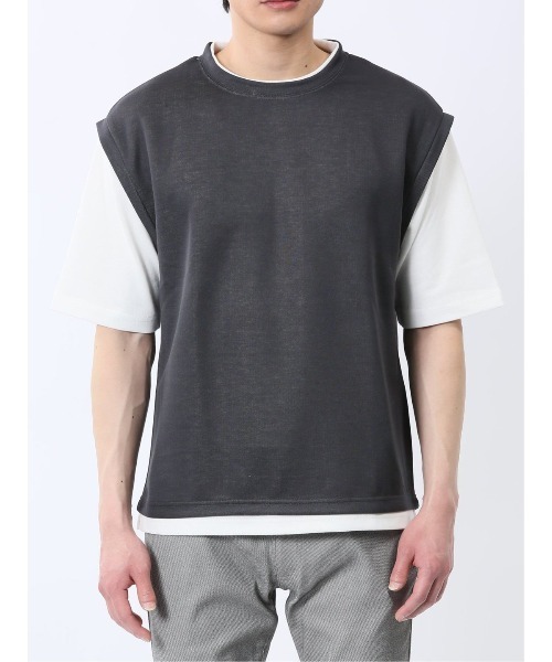 m.f.editorial(エムエフエディトリアル)の「m.f.エディトリアル メンズ ベストレイヤード風 クルーネック 半袖 Tシャツ(Tシャツ/カットソー・メンズ・ライトグレー/グレー系その他2/ネイビー・MEDIUM/LARGE/X-LARGE)」の5枚目の写真