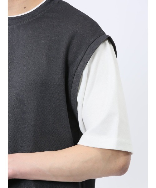 m.f.editorial(エムエフエディトリアル)の「m.f.エディトリアル メンズ ベストレイヤード風 クルーネック 半袖 Tシャツ(Tシャツ/カットソー・メンズ・ライトグレー/グレー系その他2/ネイビー・MEDIUM/LARGE/X-LARGE)」の9枚目の写真