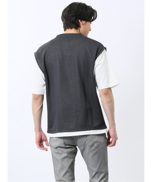 m.f.editorial(エムエフエディトリアル)の「m.f.エディトリアル メンズ ベストレイヤード風 クルーネック 半袖 Tシャツ(Tシャツ/カットソー・メンズ・ライトグレー/グレー系その他2/ネイビー・MEDIUM/LARGE/X-LARGE)」の11枚目の写真