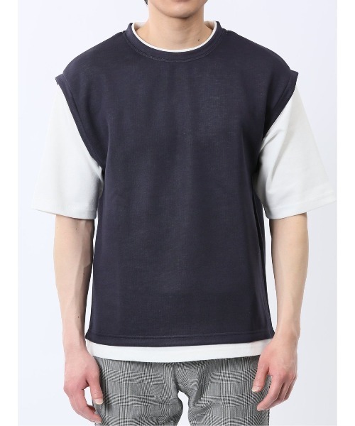 m.f.editorial(エムエフエディトリアル)の「m.f.エディトリアル メンズ ベストレイヤード風 クルーネック 半袖 Tシャツ(Tシャツ/カットソー・メンズ・ライトグレー/グレー系その他2/ネイビー・MEDIUM/LARGE/X-LARGE)」の15枚目の写真