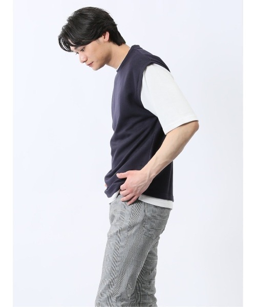 m.f.editorial(エムエフエディトリアル)の「m.f.エディトリアル メンズ ベストレイヤード風 クルーネック 半袖 Tシャツ(Tシャツ/カットソー・メンズ・ライトグレー/グレー系その他2/ネイビー・MEDIUM/LARGE/X-LARGE)」の20枚目の写真
