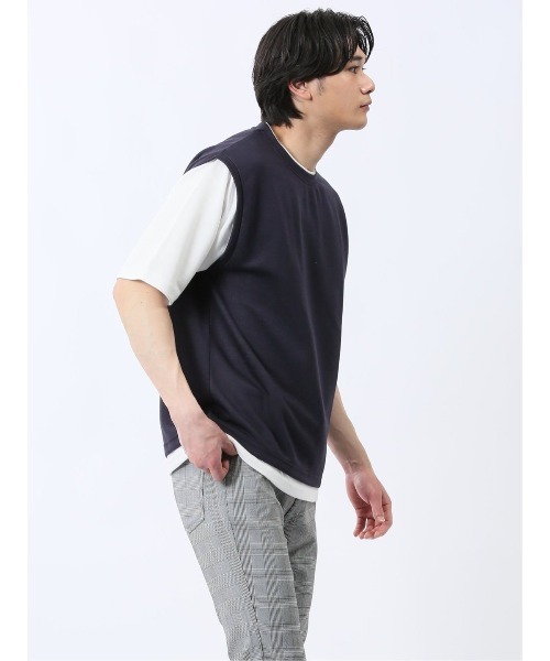 m.f.editorial(エムエフエディトリアル)の「m.f.エディトリアル メンズ ベストレイヤード風 クルーネック 半袖 Tシャツ(Tシャツ/カットソー・メンズ・ライトグレー/グレー系その他2/ネイビー・MEDIUM/LARGE/X-LARGE)」の22枚目の写真