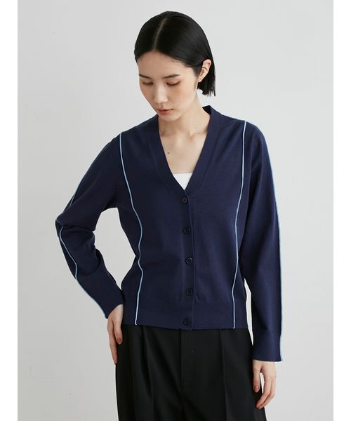 美品 ミースロエ MIESROHE シルクリネン混パイピングニットカーデ F Drawer - 美品 ミースロエ MIESROHE シルクリネン混パイピングニット
