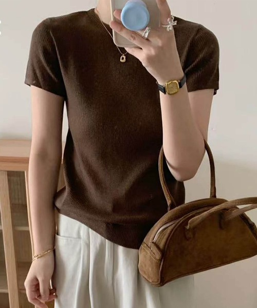 aimoha(アイモハ)の「【aimoha】バックボタンデザイン半袖ハイネックトップス (SS)(Tシャツ/カットソー・レディース・ブラック/その他/チョコ/ライトグレー/ピンク/モカ/ダークベージュ/ベージュ・FREE)」の5枚目の写真