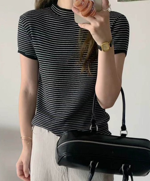 aimoha(アイモハ)の「【aimoha】バックボタンデザイン半袖ハイネックトップス (SS)(Tシャツ/カットソー・レディース・ブラック/その他/チョコ/ライトグレー/ピンク/モカ/ダークベージュ/ベージュ・FREE)」の8枚目の写真