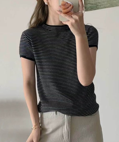 aimoha(アイモハ)の「【aimoha】バックボタンデザイン半袖ハイネックトップス (SS)(Tシャツ/カットソー・レディース・ブラック/その他/チョコ/ライトグレー/ピンク/モカ/ダークベージュ/ベージュ・FREE)」の12枚目の写真