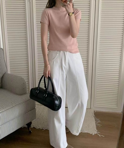 aimoha(アイモハ)の「【aimoha】バックボタンデザイン半袖ハイネックトップス (SS)(Tシャツ/カットソー・レディース・ブラック/その他/チョコ/ライトグレー/ピンク/モカ/ダークベージュ/ベージュ・FREE)」の13枚目の写真