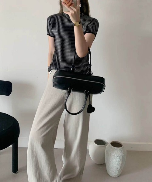 aimoha(アイモハ)の「【aimoha】バックボタンデザイン半袖ハイネックトップス (SS)(Tシャツ/カットソー・レディース・ブラック/その他/チョコ/ライトグレー/ピンク/モカ/ダークベージュ/ベージュ・FREE)」の16枚目の写真