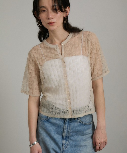 SALON adam et rope'（サロン アダム エ ロペ）の「シアーレースハーフスリーブ2WAYカーディガン（カーディガン/ボレロ・レディース・チャコールグレー/ベージュ・FREE）」の13枚目の写真