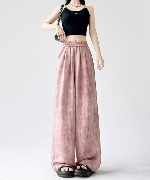 gossip!ロサンゼルス(ゴシップロサンゼルス)の「Y2Kカジュアル ワイドストレートパンツ(スウェットパンツ・レディース・ピンク/ベージュ/ダークグレー・FREE)」の4枚目の写真