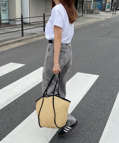 210nouve（トゥージュヌーブ）の「ペーパー編み配色パイピングトートバッグ（かごバッグ・レディース・パープル/イエロー/ピンク/ブラック・FREE）」の10枚目の写真