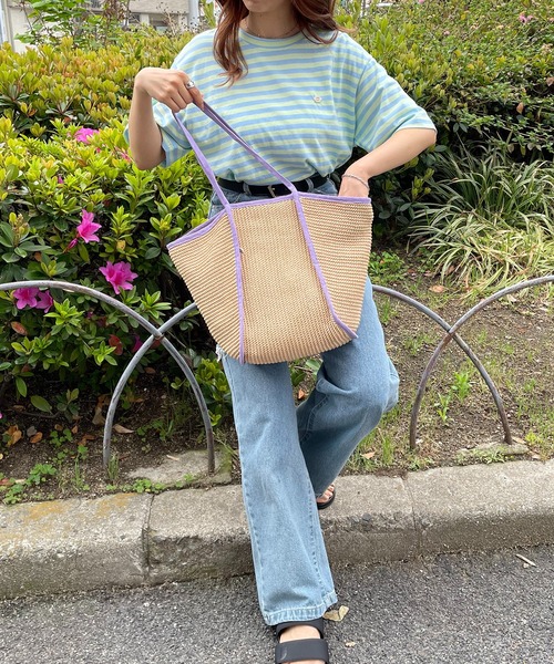 210nouve（トゥージュヌーブ）の「ペーパー編み配色パイピングトートバッグ（かごバッグ・レディース・パープル/イエロー/ピンク/ブラック・FREE）」の22枚目の写真