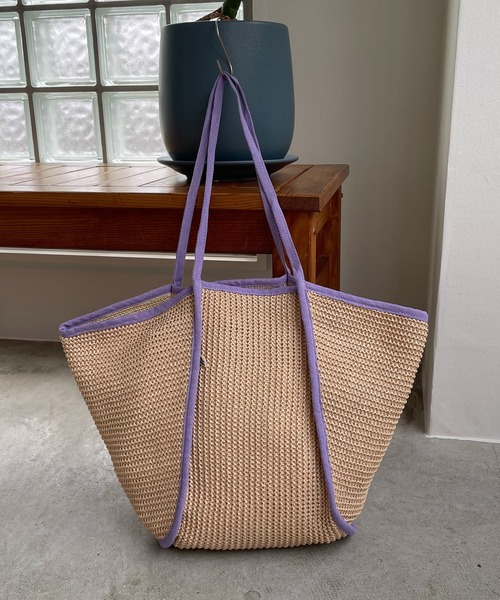 210nouve（トゥージュヌーブ）の「ペーパー編み配色パイピングトートバッグ（かごバッグ・レディース・パープル/イエロー/ピンク/ブラック・FREE）」の19枚目の写真