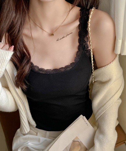Lace Ladies(レースレディース)の「レース ライン コンパクト カップ付き キャミソール(キャミソール・レディース・ホワイト/ブラック・FREE)」の1枚目の写真