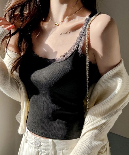 Lace Ladies(レースレディース)の「レース ライン コンパクト カップ付き キャミソール(キャミソール・レディース・ホワイト/ブラック・FREE)」の9枚目の写真