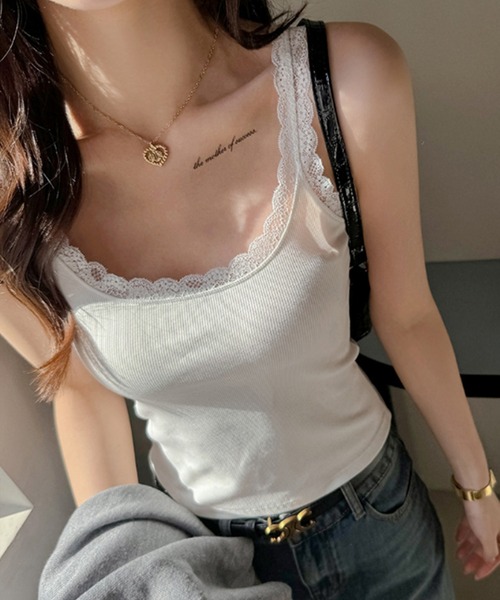 Lace Ladies(レースレディース)の「レース ライン コンパクト カップ付き キャミソール(キャミソール・レディース・ホワイト/ブラック・FREE)」の11枚目の写真
