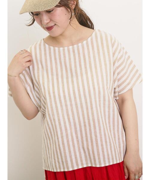 Samansa Mos2（サマンサ モスモス）の「◎綿麻柄アソートボートネックブラウス（シャツ/ブラウス・レディース・シルバーグレー/ネイビー/ベージュ/オフホワイト・F）」の3枚目の写真