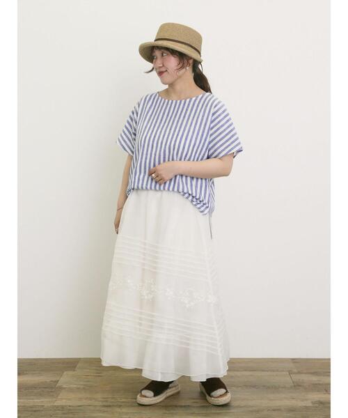 Samansa Mos2（サマンサ モスモス）の「◎綿麻柄アソートボートネックブラウス（シャツ/ブラウス・レディース・シルバーグレー/ネイビー/ベージュ/オフホワイト・F）」の7枚目の写真