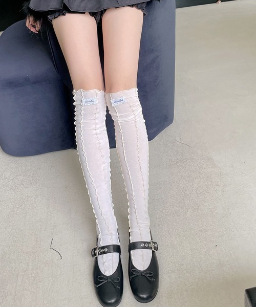 VIVID LADY（ビビッドレディー）の「配色 メロウ ロングソックス（ソックス/靴下・レディース・ブラック/グレー/クリーム/ピンク/パープル・FREE）」の6枚目の写真