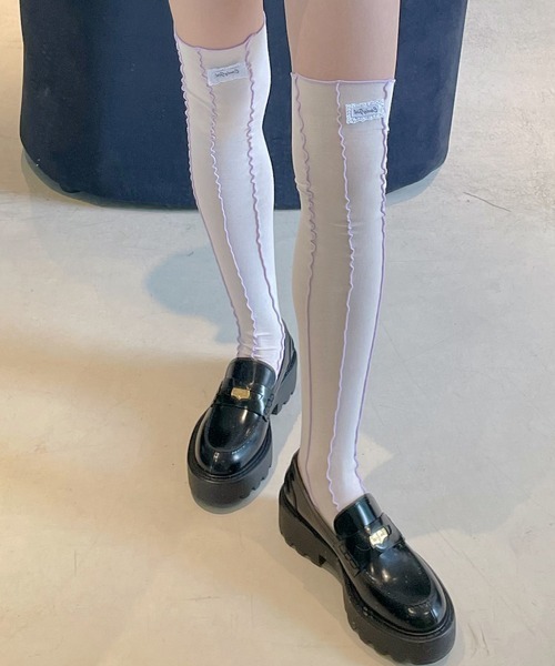 VIVID LADY（ビビッドレディー）の「配色 メロウ ロングソックス（ソックス/靴下・レディース・ブラック/グレー/クリーム/ピンク/パープル・FREE）」の10枚目の写真