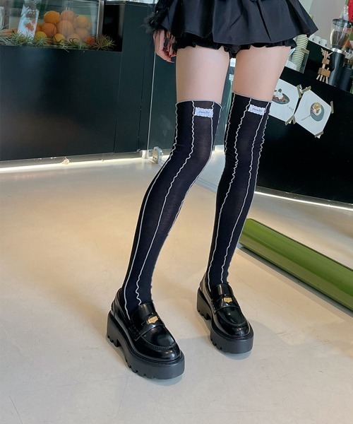 VIVID LADY（ビビッドレディー）の「配色 メロウ ロングソックス（ソックス/靴下・レディース・ブラック/グレー/クリーム/ピンク/パープル・FREE）」の14枚目の写真