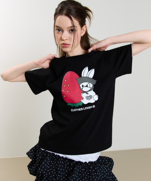 LUVISTRUE(ラヴイズトゥルー)の「SM STRAWBERRY RABBIT TEE(Tシャツ/カットソー・レディース・ホワイト/ブラック/ネイビー・FREE)」の4枚目の写真