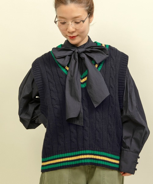 CHILD WOMAN(チャイルドウーマン)の「☆チルデンニットベスト(ベスト・レディース・アイボリー/ネイビー・FREE)」の14枚目の写真