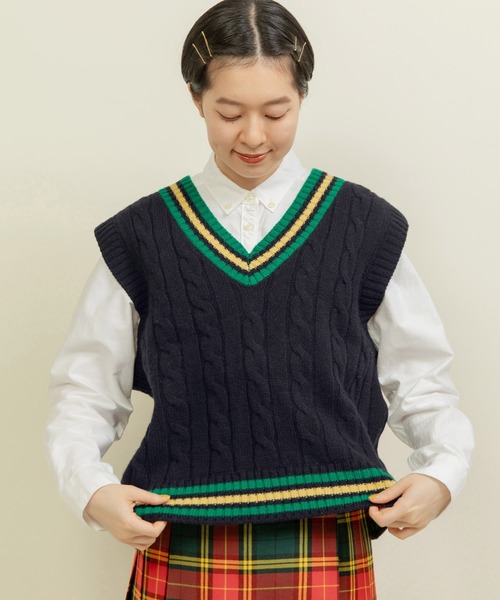 CHILD WOMAN(チャイルドウーマン)の「☆チルデンニットベスト(ベスト・レディース・アイボリー/ネイビー・FREE)」の9枚目の写真