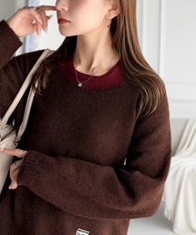 mily bilet（ミウィビレット）の「【mily bilet】ニット×タンクの着まわし自在セットアップ！プレート使い異素材ニットレイヤードオフショル見せアンサンブルニット（ニット/セーター）」