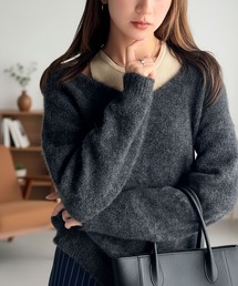 mily bilet（ミウィビレット）の「【mily bilet】ニット×タンクの着まわし自在セットアップ！プレート使い異素材ニットレイヤードオフショル見せアンサンブルニット（ニット/セーター）」