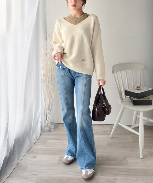mily bilet(ミウィビレット)の「【mily bilet】ニット×タンクの着まわし自在セットアップ!プレート使い異素材ニットレイヤードオフショル見せアンサンブルニット(ニット/セーター・レディース・チャコールグレー/アイボリー/ブラウン・LARGE/MEDIUM/SMALL/X-LARGE)」の18枚目の写真