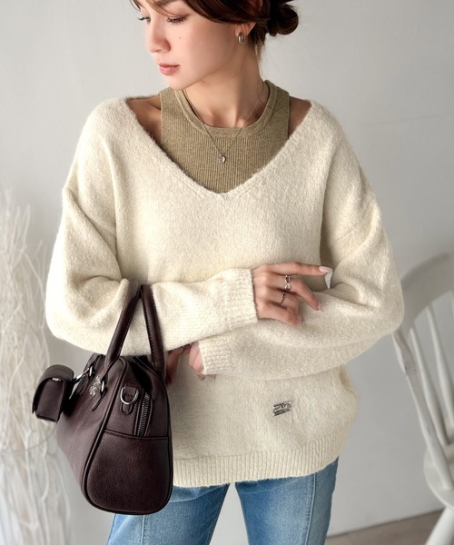 mily bilet(ミウィビレット)の「【mily bilet】ニット×タンクの着まわし自在セットアップ!プレート使い異素材ニットレイヤードオフショル見せアンサンブルニット(ニット/セーター・レディース・チャコールグレー/アイボリー/ブラウン・LARGE/MEDIUM/SMALL/X-LARGE)」の19枚目の写真