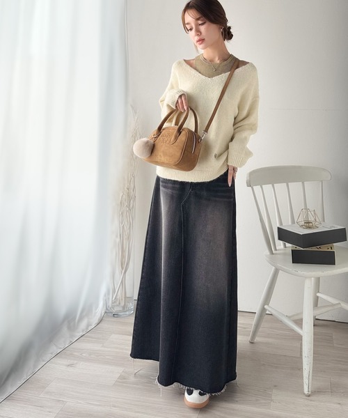 mily bilet(ミウィビレット)の「【mily bilet】ニット×タンクの着まわし自在セットアップ!プレート使い異素材ニットレイヤードオフショル見せアンサンブルニット(ニット/セーター・レディース・チャコールグレー/アイボリー/ブラウン・LARGE/MEDIUM/SMALL/X-LARGE)」の20枚目の写真